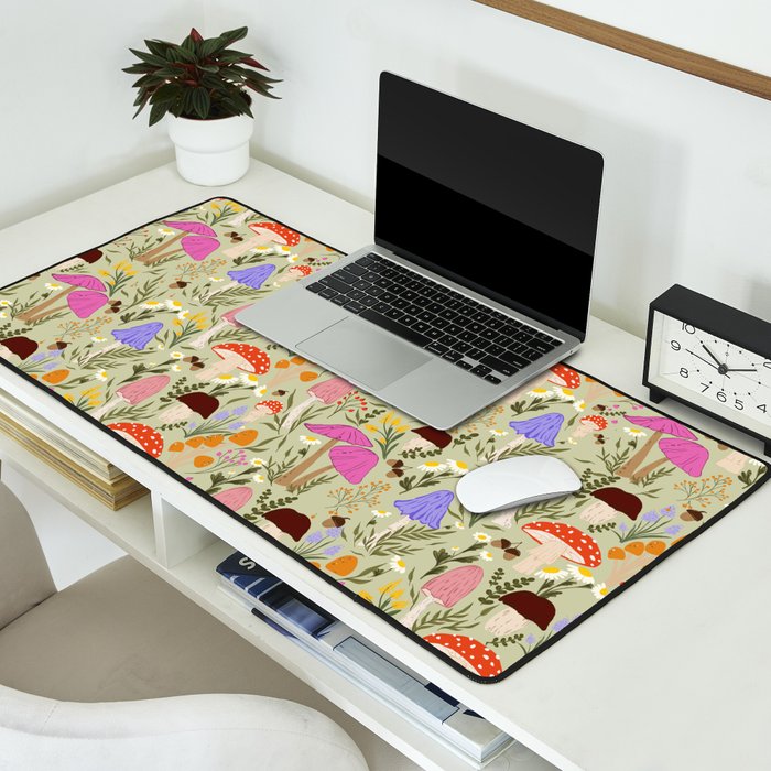 Colourful mushrooms, flowers and berries illustration  Desk Mat Gallery Image 2