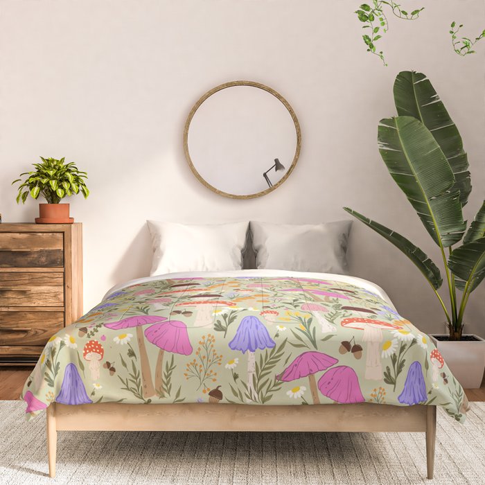 Colourful mushrooms, flowers and berries illustration  Comforter Gallery Image 3