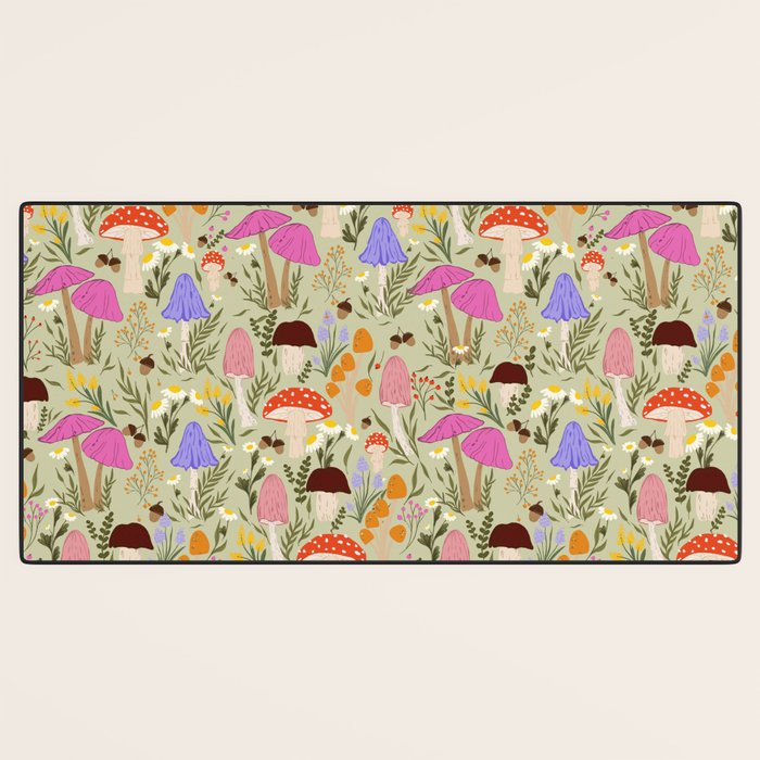 Colourful mushrooms, flowers and berries illustration  Desk Mat Gallery Image 3