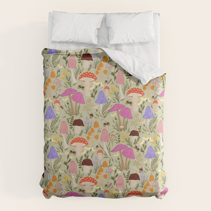 Colourful mushrooms, flowers and berries illustration  Duvet Cover Gallery Image 6