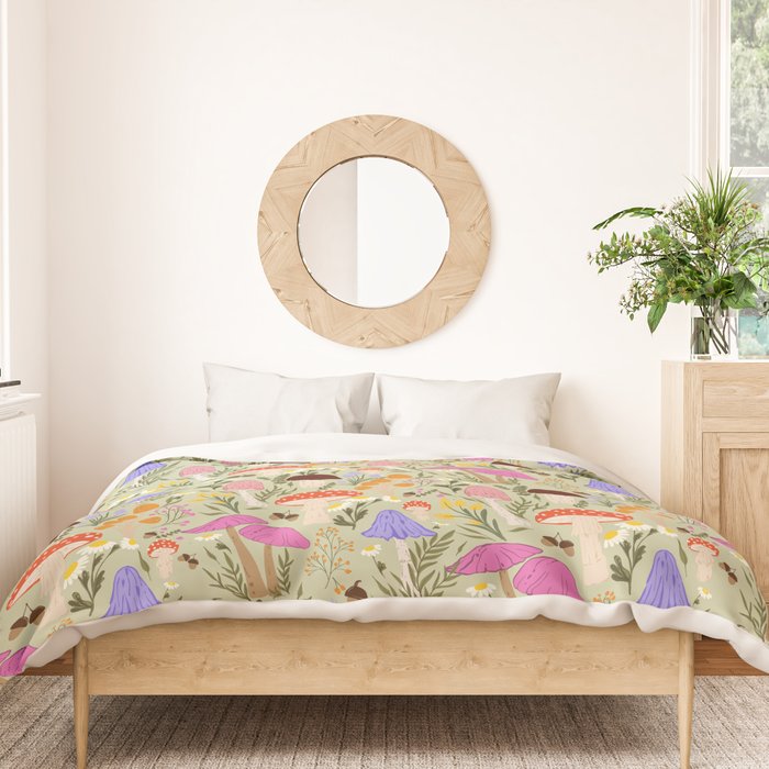 Colourful mushrooms, flowers and berries illustration  Duvet Cover Gallery Image 3