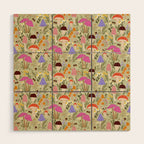 Colourful mushrooms, flowers and berries illustration  Wood Wall Art Gallery Image 1