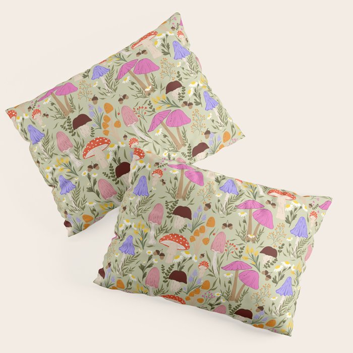 Colourful mushrooms, flowers and berries illustration  Pillow Sham Gallery Image 3