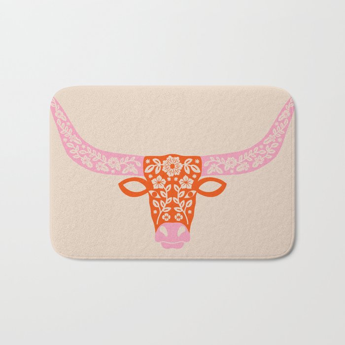 Floral Longhorn - Pink and Orange Bath Mat Gallery Image 1
