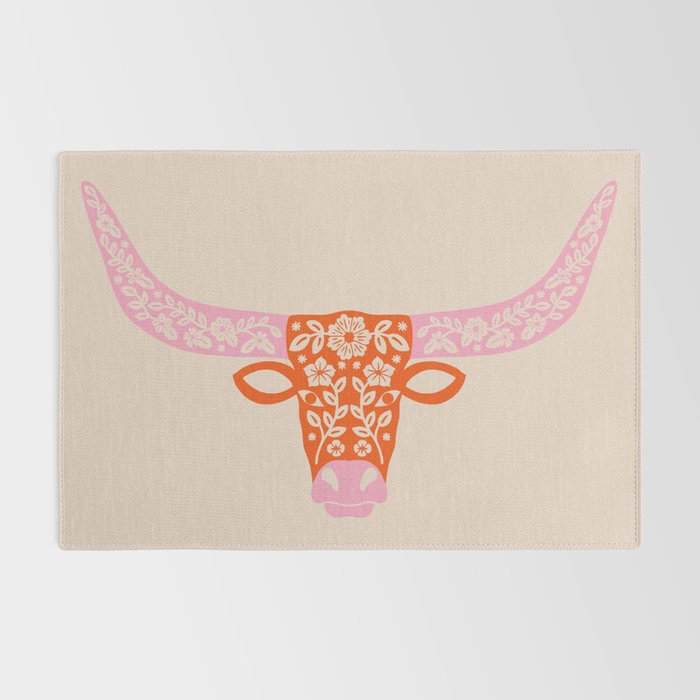 Floral Longhorn - Pink and Orange Rug Gallery Image 2