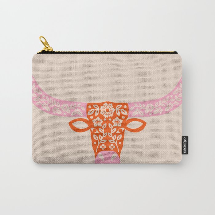 Floral Longhorn - Pink and Orange Carry All Pouch Gallery Image 1