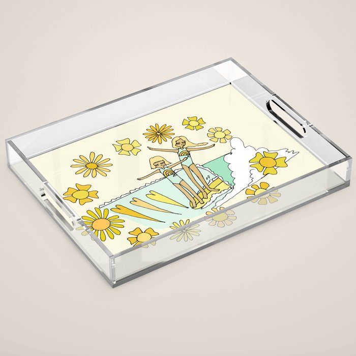 surfs up little ones // retro surf art by surfy birdy Acrylic Tray Gallery Image 1