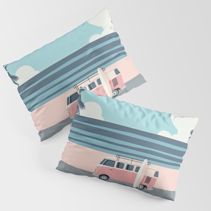 Surfer Graphic Beach Palm-Tree Camper-Van Art Pillow Sham Gallery Image 3