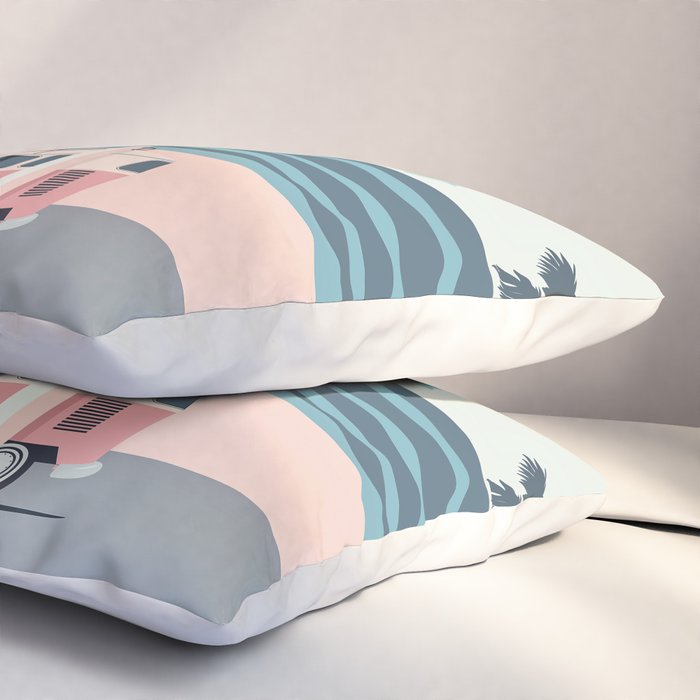 Surfer Graphic Beach Palm-Tree Camper-Van Art Pillow Sham Gallery Image 3