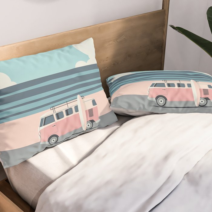 Surfer Graphic Beach Palm-Tree Camper-Van Art Pillow Sham Gallery Image 2