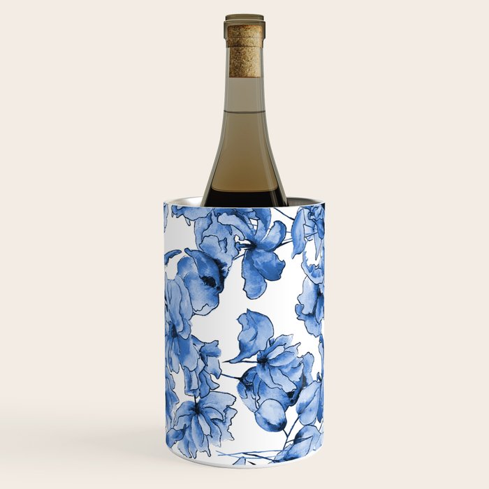 Abstract watercolor navy blue white floral illustration Wine Chiller Gallery Image 2