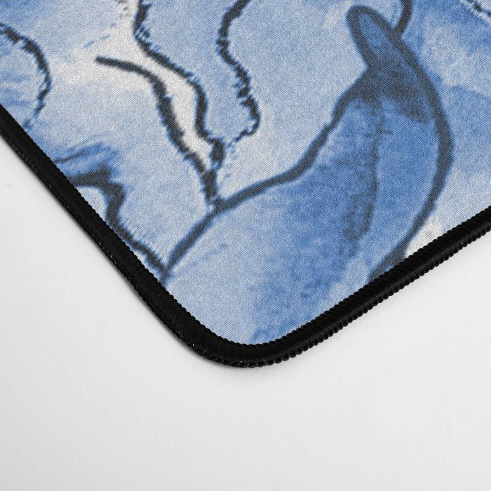 Abstract watercolor navy blue white floral illustration Desk Mat Gallery Image 4