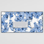 Abstract watercolor navy blue white floral illustration Desk Mat Gallery Image 1
