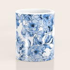 Abstract watercolor navy blue white floral illustration Coffee Mug Gallery Image 4