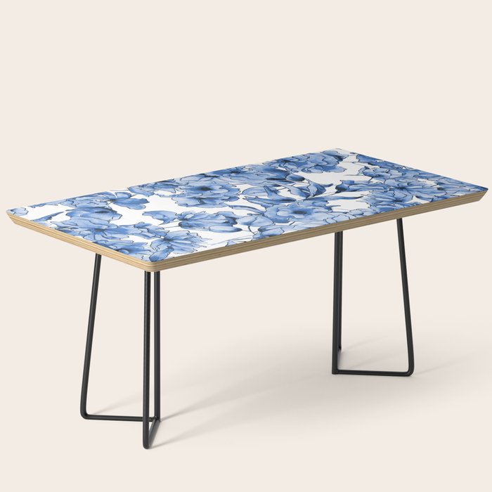 Abstract watercolor navy blue white floral illustration Coffee Table Gallery Image 1