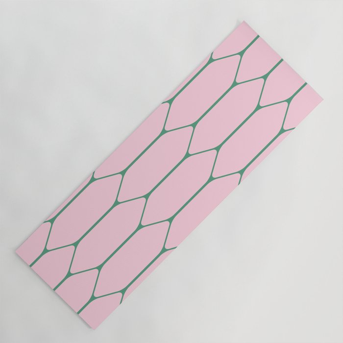 Pink and Green Long Honeycomb Minimalist Geometric Pattern Yoga Mat Gallery Image 1