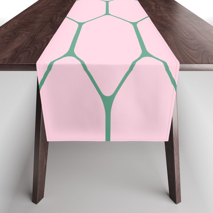 Pink and Green Long Honeycomb Minimalist Geometric Pattern Table Runner Gallery Image 1