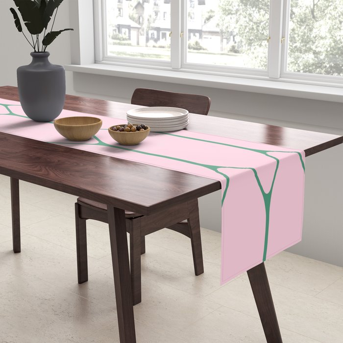 Pink and Green Long Honeycomb Minimalist Geometric Pattern Table Runner Gallery Image 2