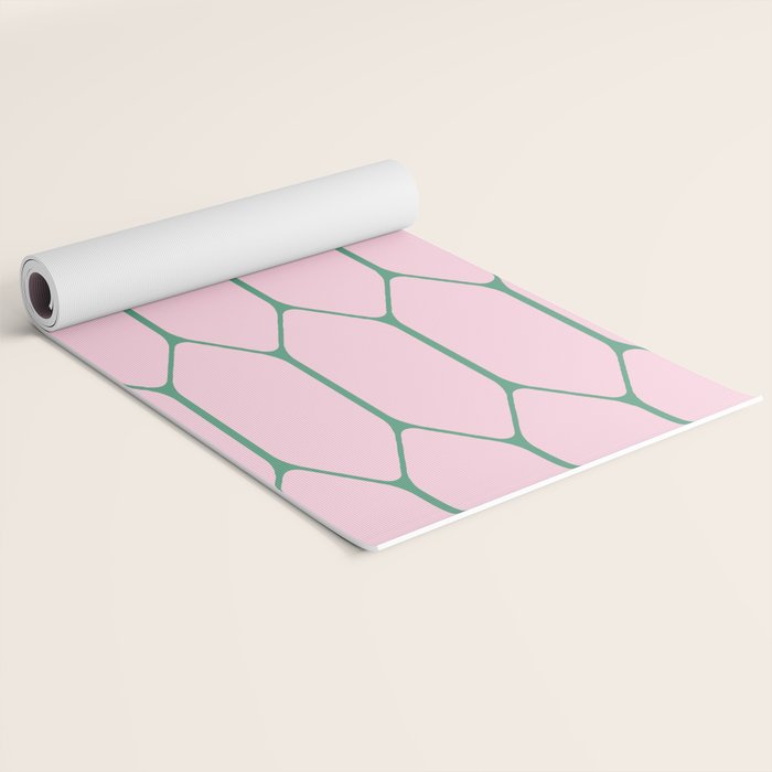 Pink and Green Long Honeycomb Minimalist Geometric Pattern Yoga Mat Gallery Image 2