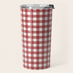 Gingham Plaid Checkered Pattern in Cherry Red and White Travel Mug Gallery Image 2