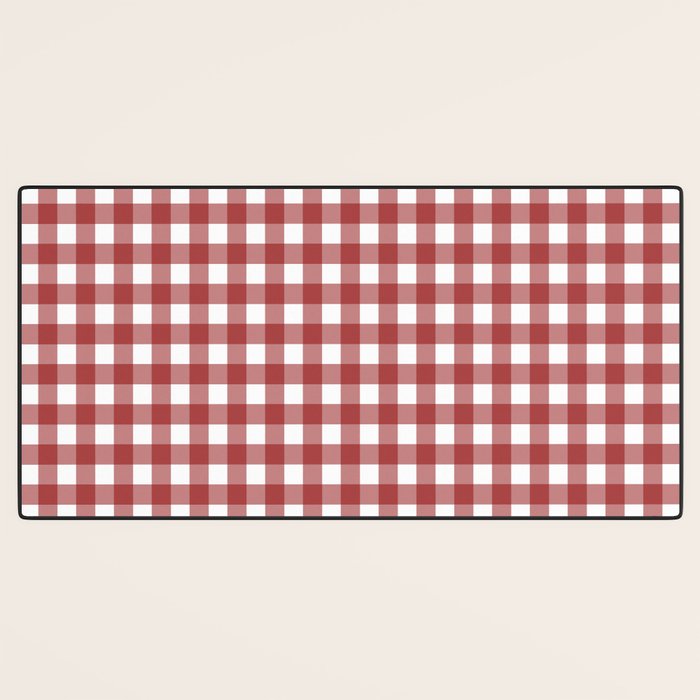 Gingham Plaid Checkered Pattern in Cherry Red and White Desk Mat Gallery Image 3