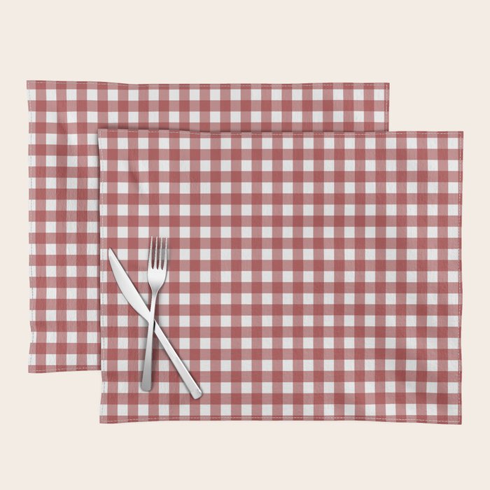 Gingham Plaid Checkered Pattern in Cherry Red and White Placemat Gallery Image 1