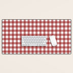 Gingham Plaid Checkered Pattern in Cherry Red and White Desk Mat Gallery Image 1