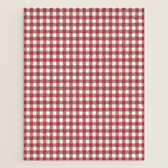 Gingham Plaid Checkered Pattern in Cherry Red and White Jigsaw Puzzle Gallery Image 1