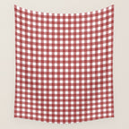 Gingham Plaid Checkered Pattern in Cherry Red and White Wall Tapestry Gallery Image 4