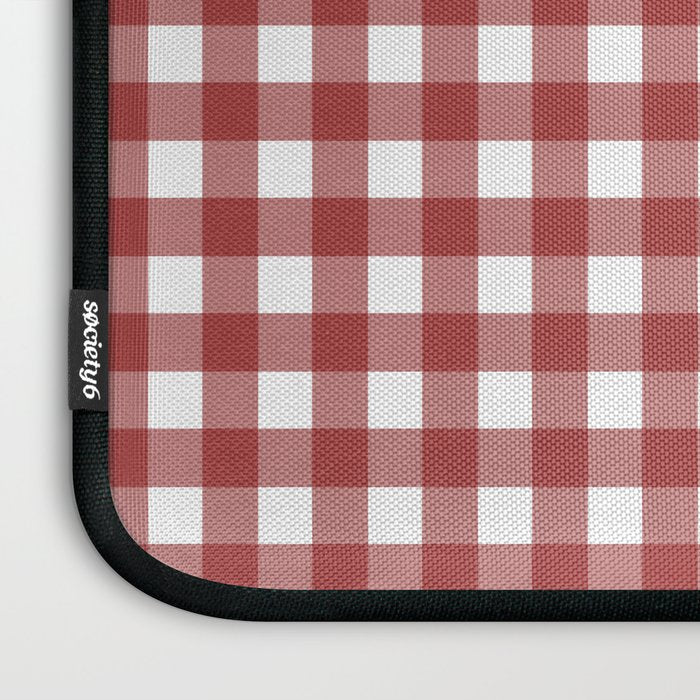 Gingham Plaid Checkered Pattern in Cherry Red and White Laptop Sleeve Gallery Image 3