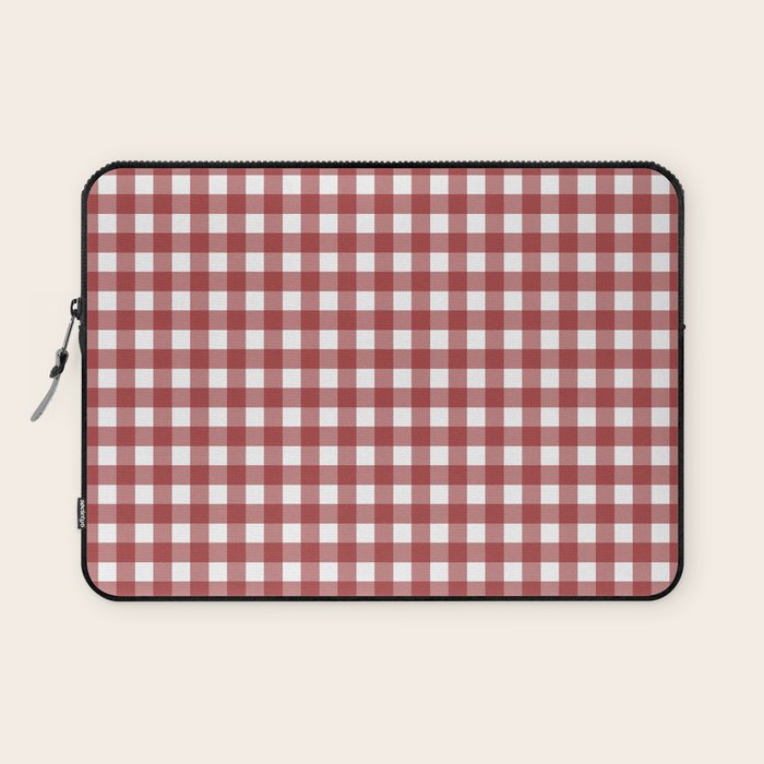 Gingham Plaid Checkered Pattern in Cherry Red and White Laptop Sleeve Gallery Image 1