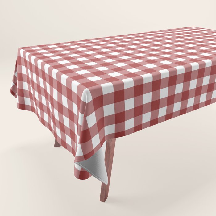 Gingham Plaid Checkered Pattern in Cherry Red and White Tablecloth Gallery Image 1