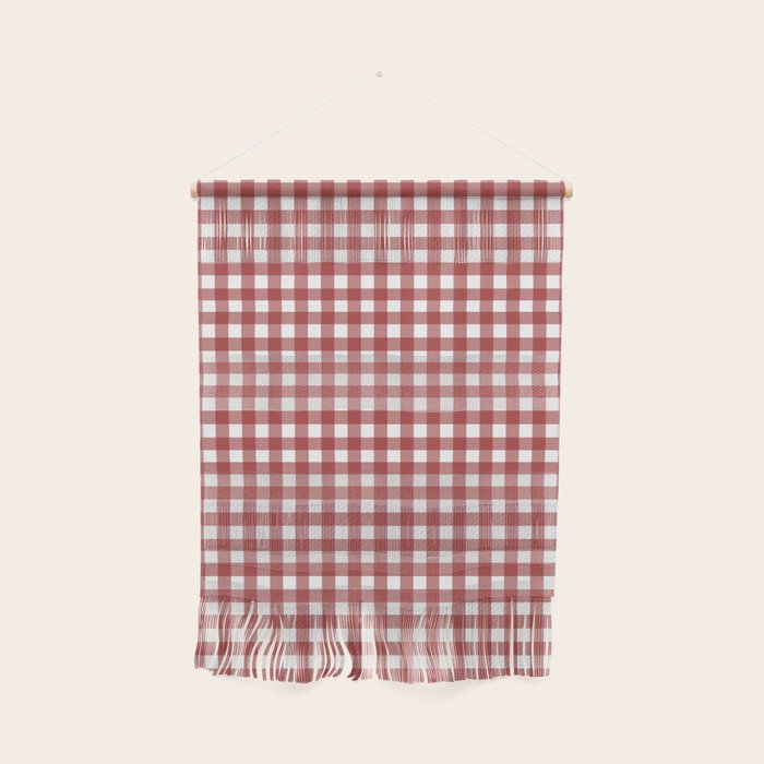 Gingham Plaid Checkered Pattern in Cherry Red and White Wall Hanging Gallery Image 1