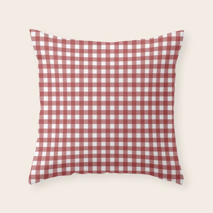 Gingham Plaid Checkered Pattern in Cherry Red and White Throw Pillow Gallery Image 1