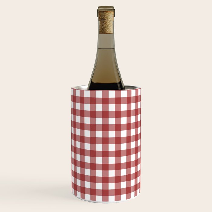 Gingham Plaid Checkered Pattern in Cherry Red and White Wine Chiller Gallery Image 1