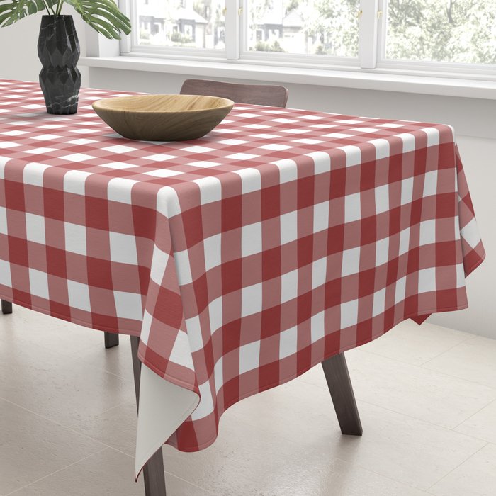 Gingham Plaid Checkered Pattern in Cherry Red and White Tablecloth Gallery Image 3