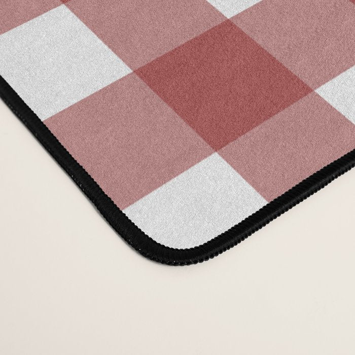 Gingham Plaid Checkered Pattern in Cherry Red and White Desk Mat Gallery Image 4