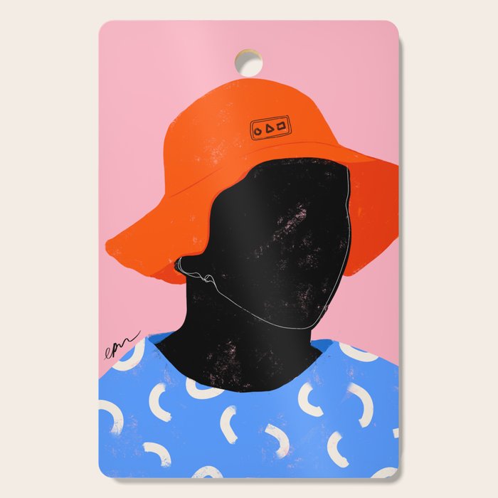 Squirt game hat in pink background and blue lines Cutting Board Gallery Image 1