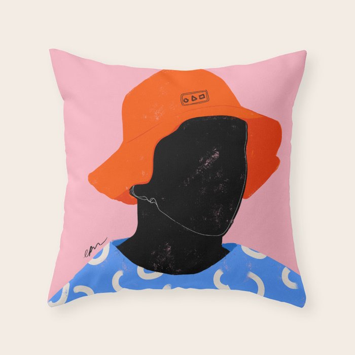 Squirt game hat in pink background and blue lines Throw Pillow Gallery Image 6