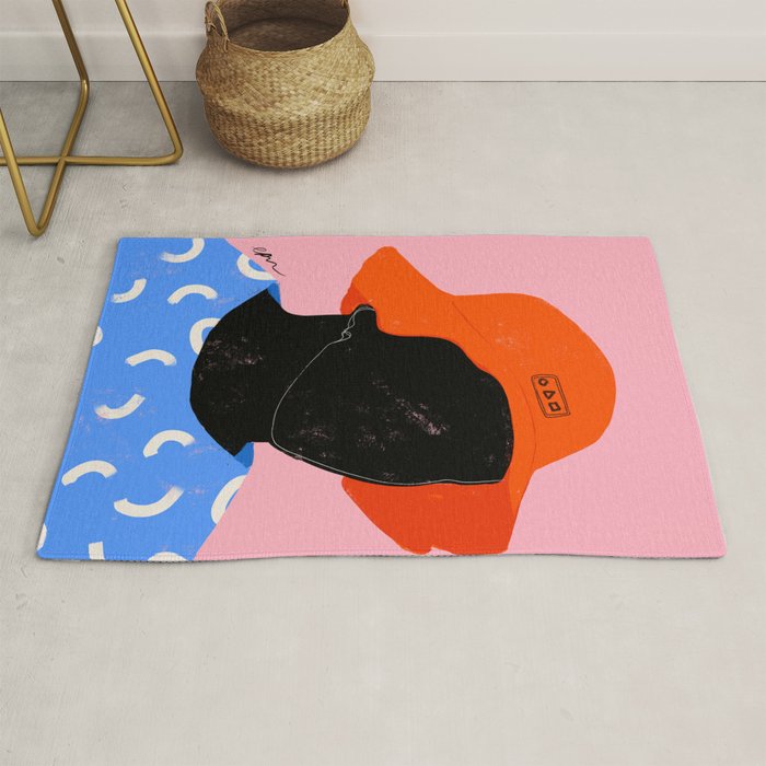 Squirt game hat in pink background and blue lines Rug
