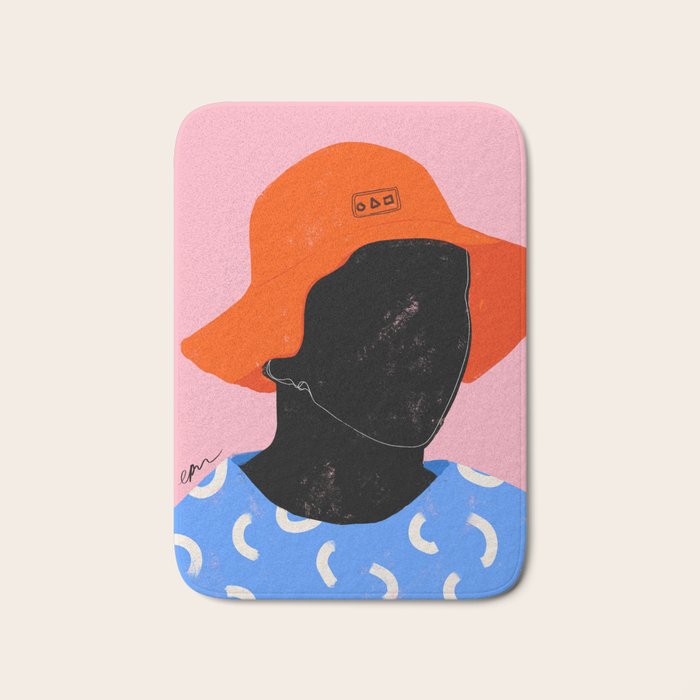 Squirt game hat in pink background and blue lines Bath Mat Gallery Image 1