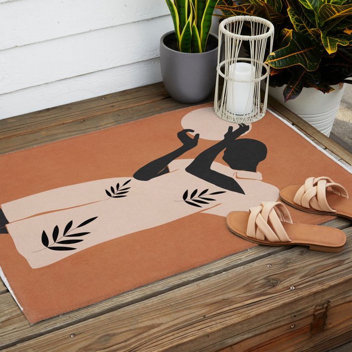 Minimal Abstract Art Sunset Girl 5 Outdoor Rug Gallery Image 2