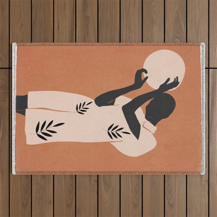 Minimal Abstract Art Sunset Girl 5 Outdoor Rug Gallery Image 1