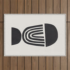 Black & White Minimalist Mid Century Paper collage Funky Black Ink Tribal Geometric by Ejaaz Haniff Outdoor Rug Gallery Image 1
