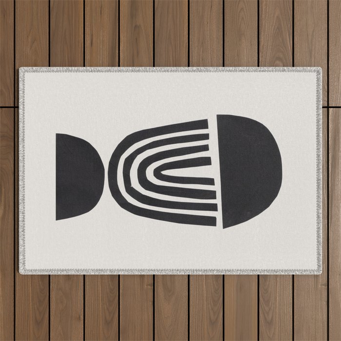 Black & White Minimalist Mid Century Paper collage Funky Black Ink Tribal Geometric by Ejaaz Haniff Outdoor Rug Gallery Image 1