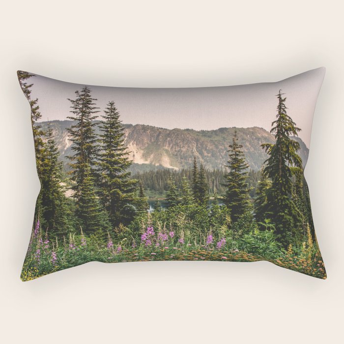 Mount Rainier Wildflower Adventure VII - Pacific Northwest Mountain Forest Wanderlust Rectangular Pillow Gallery Image 2