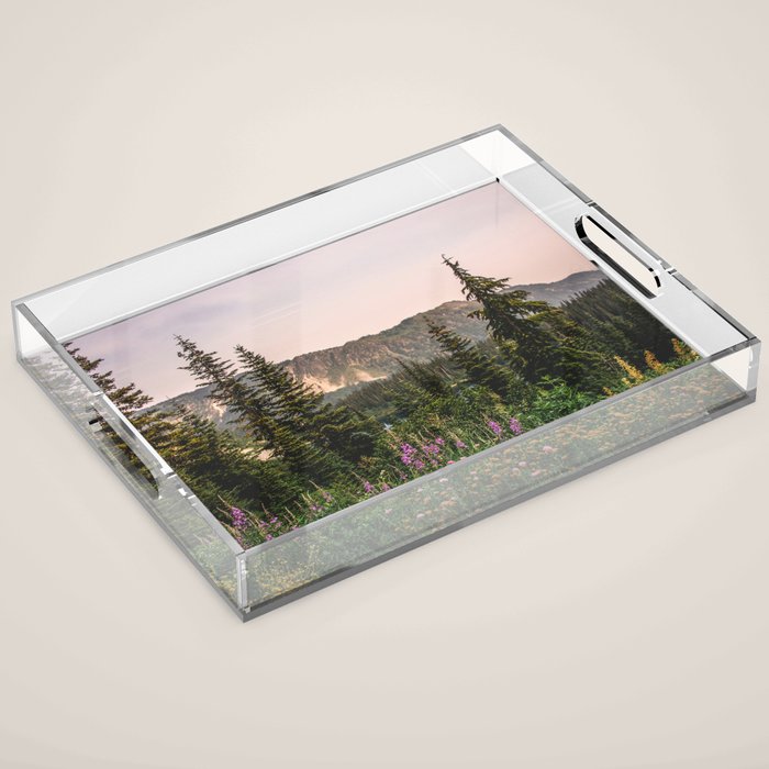 Mount Rainier Wildflower Adventure VII - Pacific Northwest Mountain Forest Wanderlust Acrylic Tray Gallery Image 1