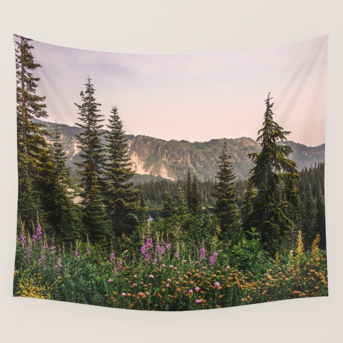 Mount Rainier Wildflower Adventure VII - Pacific Northwest Mountain Forest Wanderlust Wall Tapestry Gallery Image 4