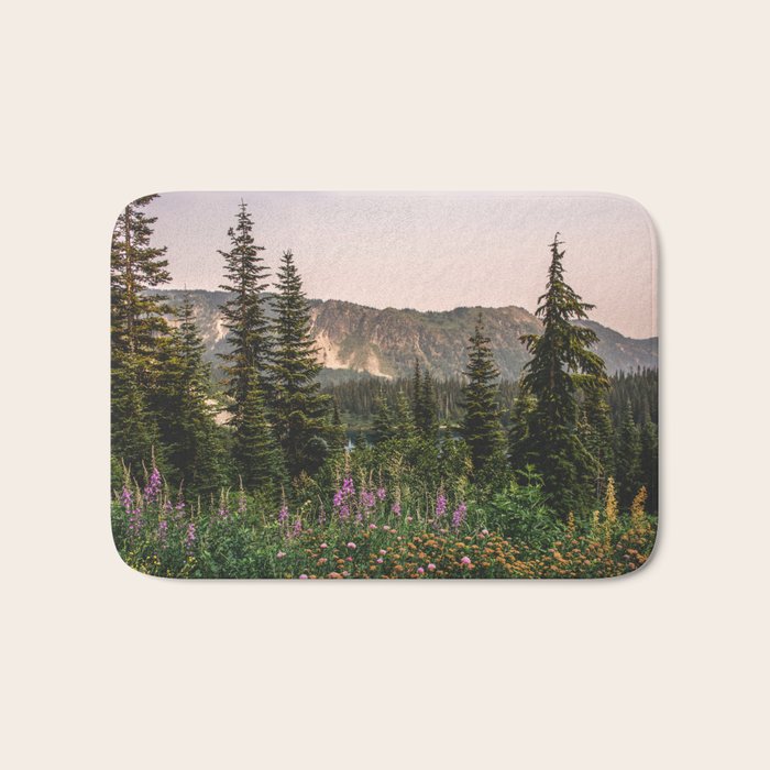 Mount Rainier Wildflower Adventure VII - Pacific Northwest Mountain Forest Wanderlust Bath Mat Gallery Image 1