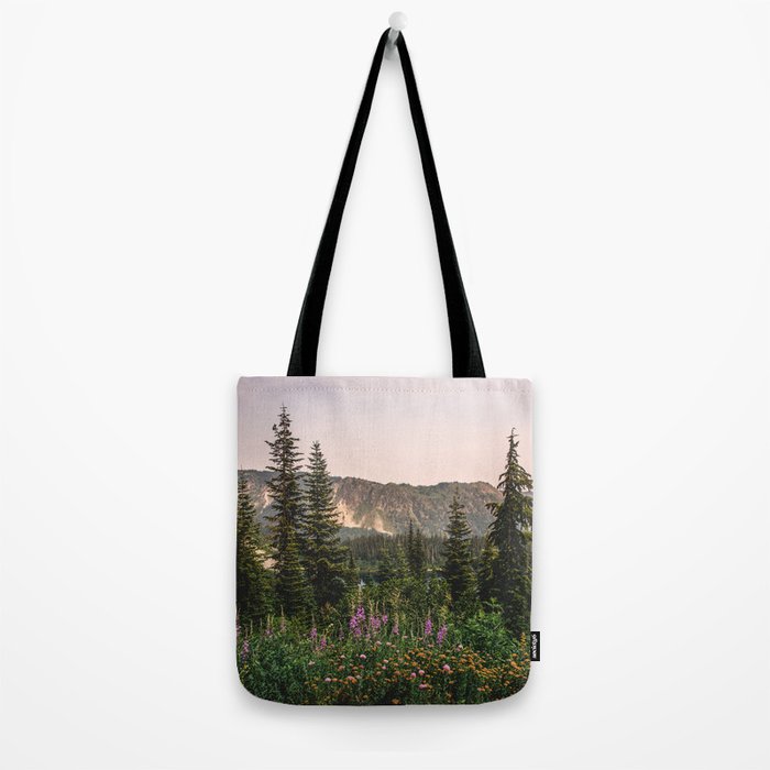 Mount Rainier Wildflower Adventure VII - Pacific Northwest Mountain Forest Wanderlust Tote Bag Gallery Image 2